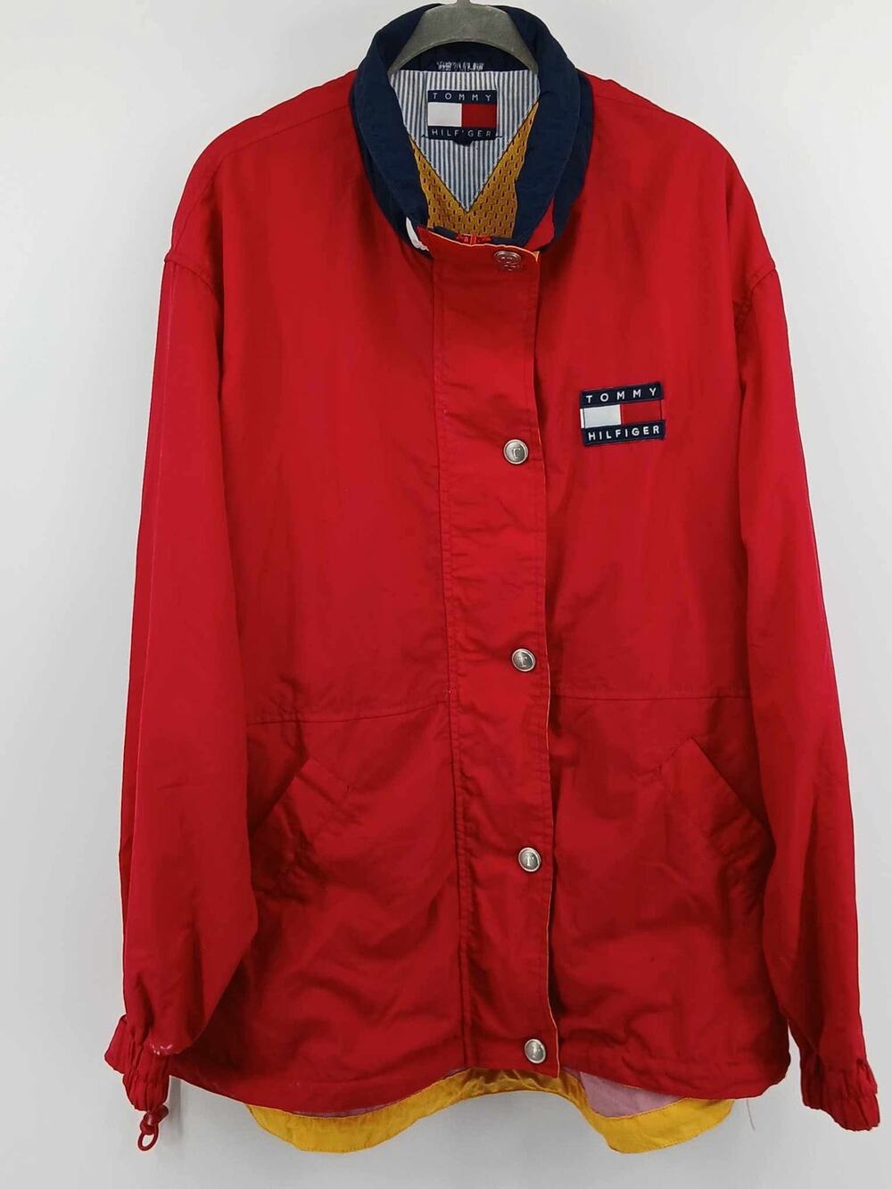 windbreaker jacket, Tommy Hilfiger, vintage 1990s big logo XL